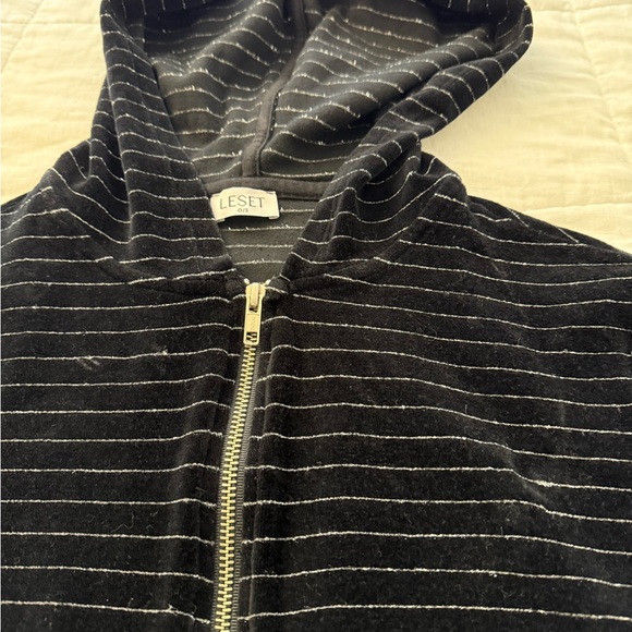 LESET Black and White Striped Cropped Hoodie - Picture 3 of 4